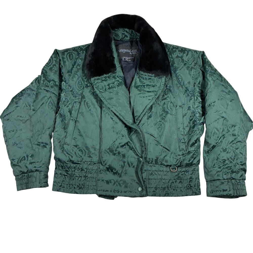 Vintage Snuggler Chateau Jacket Womens Medium Green Paisley Fur Collar 80s Ski